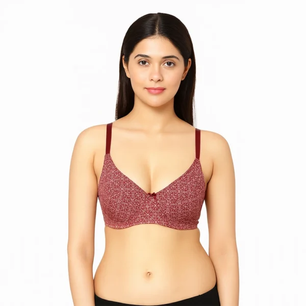 Front view of Non-Foam Underwired Bra in Maroon for women by Selaie Bangladesh – soft, stretchable, underwired support