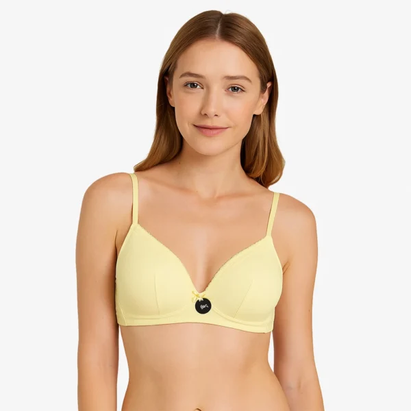 Women’s Light Yellow Cotton Padded Bra – Front View | Selaie