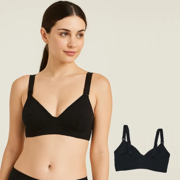 Close-up view of knit cotton fabric used in Selaie black non-foam bra