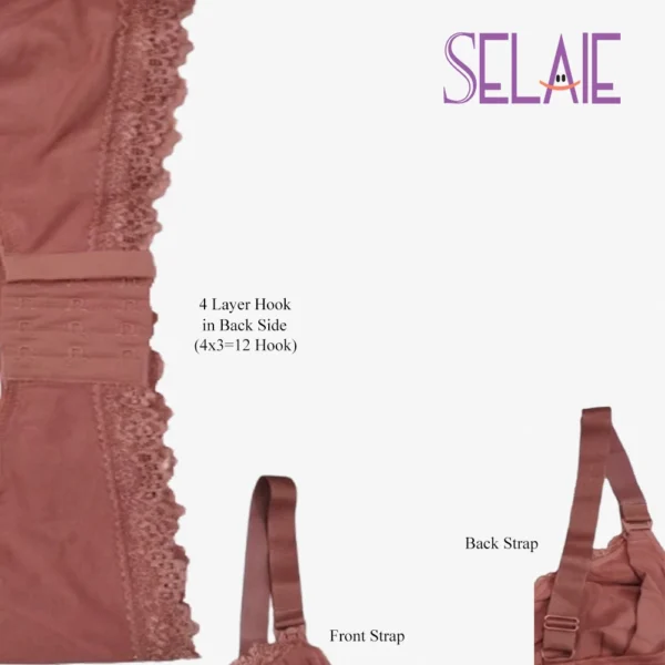 Back strap and hook detail of Dusty Rose Wire-Free Cotton Bra showing adjustable fit – Selaie Bangladesh